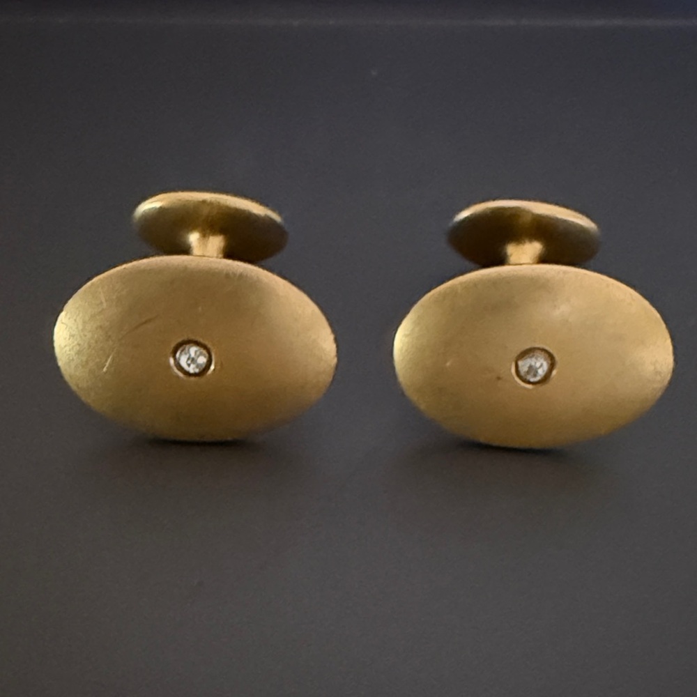 Diamond Antique / Edwardian Gold Oval Cufflinks - Diamond Jeweler Verified!